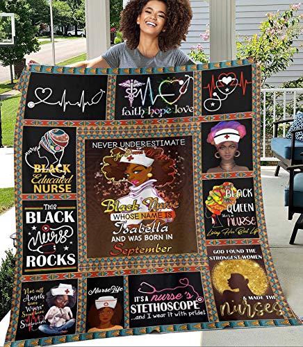 VTH GLOBAL Personalized Custom Name Proud Black Nurse Rock Matter Fleece Sherpa Throw Blanket Birthday Christmas Nursing Afro American African Africa Gifts for Registered Nurses Mom Wife Daughter