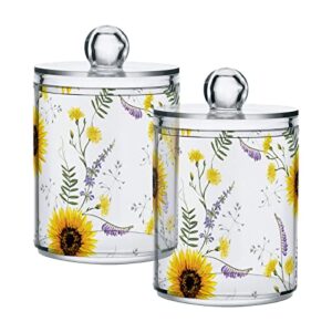 kigai 2 pack apothecary jars sunflower floral white qtip holder organizer clear airtight container for cotton swabs food storage 14oz plastic jars with lids