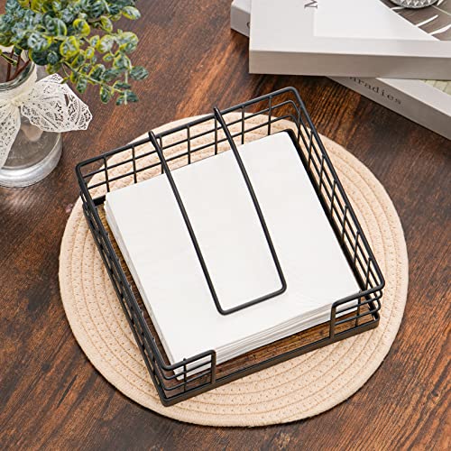 Honiter Napkin Holder, Farmhouse Flat Napkin Holder with Weighted Arm, Wooden Napkin Holders for Paper Napkins, Square Napkin Dispenser for Countertop, Cocktail Napkin Holder for Kitchen, Dining Room