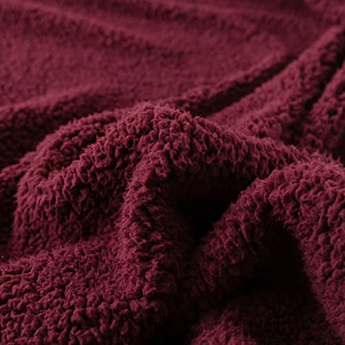 DaysU Striped Fleece Blanket, Soft Cozy Reversible Flannel Sherpa Throw Blanket for Couch, Thick Warm Fluffy Fuzzy Plush Large Queen Size Blanket for Bed, 1 Pack, 86" x 94", Wine