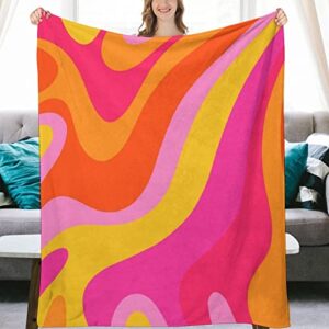 retro 70s pink and orange swirls flannel fleece throw blankets 50"x40" lightweight fluffy winter fall blanket cozy soft fuzzy plush home decor for couch bed sofa bedroom living room travel