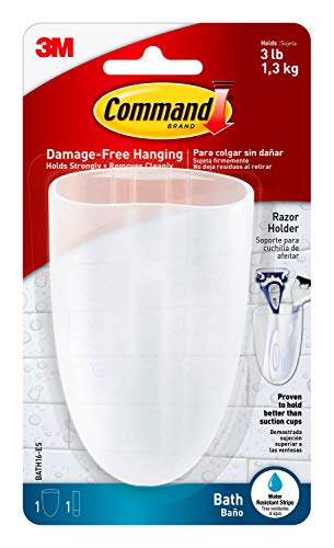 Command Picture Ledge, Slate, 1-Ledge, 10-Medium Strips, Decorate Damage-Free & Bath Razor Holder, Clear Frosted, 1-Holder, 1- Water-Resistant Strip, Organize Damage-Free