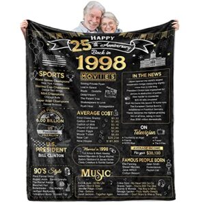 aisdfhsa 25th anniversary blanket gifts gift for 25th silver wedding anniversary 25 years of marriage gifts for couple wife husband dad mom parents back in 1998 throw blanket 60lx50w inch