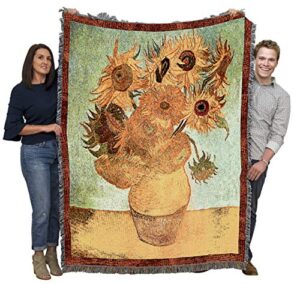 pure country weavers vase with twelve sunflowers blanket by vincent van gogh - fine art gift tapestry throw woven from cotton - made in the usa (72x54)