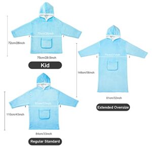 Hansleep Wearable Blanket Hoodie for Men and Women, Hoodie Blanket with Pockets and Sleeves Sweatshirt for Adults as A Gift - Azure Short