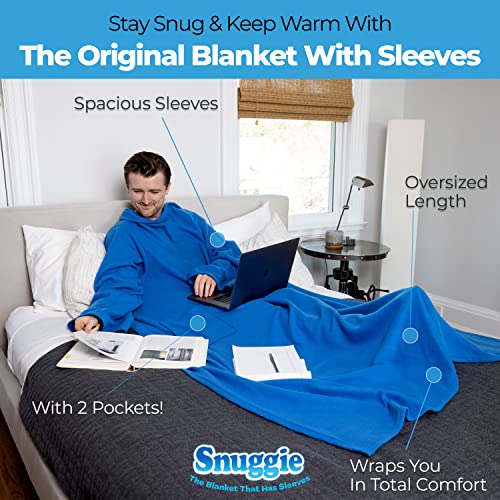 Snuggie- The Original Wearable Blanket That Has Sleeves, Warm, Cozy, Super Soft Fleece, Functional Blanket with Sleeves & Pockets for Adult, Women, Men, As Seen On TV- Blue