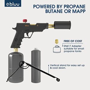 BLUU POWERFUL Cooking Propane Torch- Culinary Blow torch- Sous Vide- Adjustable Flame Thrower Fire Gun with Safety Lock- Campfire Starter- Outdoor Charcoal Lighter for Steak, BBQ and Baking