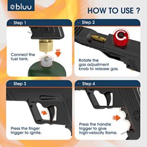 BLUU POWERFUL Cooking Propane Torch- Culinary Blow torch- Sous Vide- Adjustable Flame Thrower Fire Gun with Safety Lock- Campfire Starter- Outdoor Charcoal Lighter for Steak, BBQ and Baking