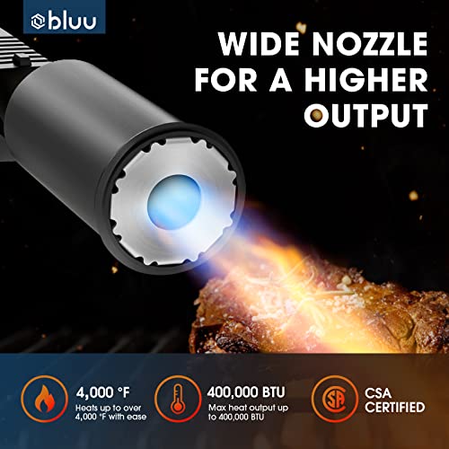 BLUU POWERFUL Cooking Propane Torch- Culinary Blow torch- Sous Vide- Adjustable Flame Thrower Fire Gun with Safety Lock- Campfire Starter- Outdoor Charcoal Lighter for Steak, BBQ and Baking