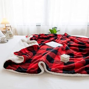 NEWCOSPLAY Sherpa Fleece Throw Blanket Super Soft Plush Warm Reversible Flannel Blanket for Couch Bed (Thick-Black/Red, Throw(50"x60"))