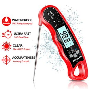 GDEALER Meat Thermometer Digital Instant Read Thermometer Ultra-Fast Cooking Food Thermometer with 4.6” Folding Probe Calibration Function for Kitchen Milk Candy, BBQ Grill, Smokers (A-Red)