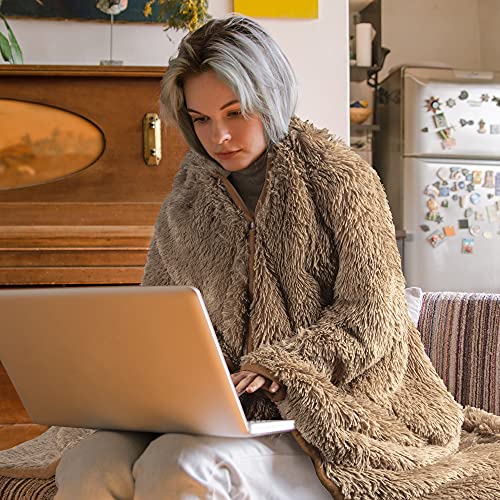 Sloth Wearable Hooded Blanket for Adults - Fluffy Super Soft Shaggy Faux Fur, Fuzzy Warm Cozy Plush Furry Fleece & Sherpa Hoodie Throw Cloak Wrap - Sloth Gifts for Women Adults and Kids