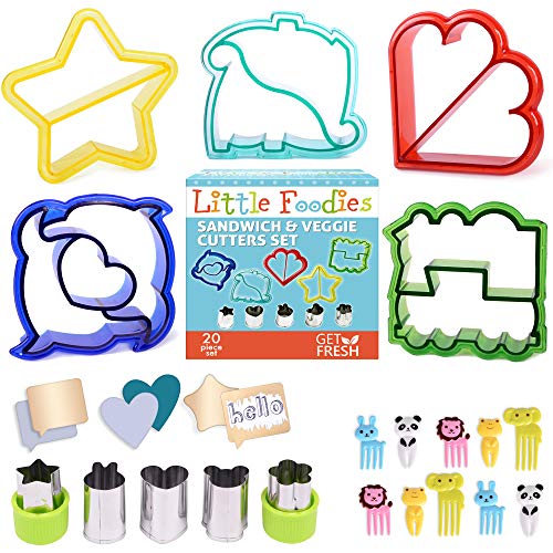 Sandwich Cutters for Kids, 20-Piece Set, 5 Kid Sandwich Cutters Shapes, 5 Vegetable Cutters Shapes, 10 Bento Deco