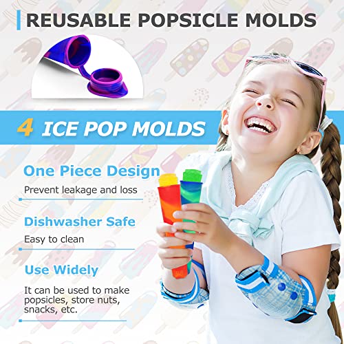 Popsicles Molds 4Pcs Silicone Popsicle Molds Drip Free Ice Pop Mold for Kids Reusable Popsicle Mold for Yogurt Sticks Jelly Chocolates Snacks