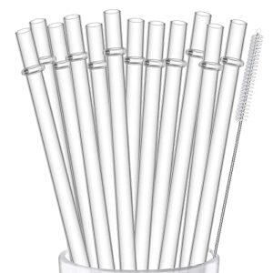 ALINK 12-Pack Reusable Hard Plastic Clear Straws, 10.5 inch Tumbler Straws with Cleaning Brush