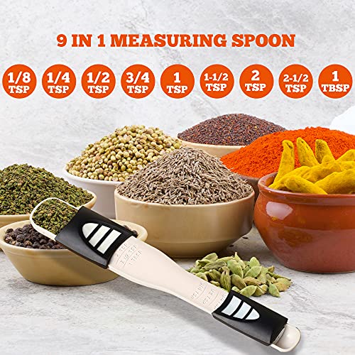 Adjustable Measuring Spoon with Double End Adjustable Scale, 9 Stalls All in One Measuring Spoon, Wide Range of Measurements, Measures Dry and Semi-Liquid Ingredients for Baking, Cooking, Powder