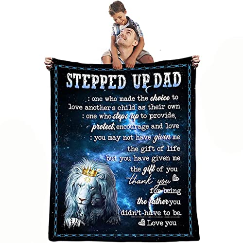 Stepped Up Dad Blanket Birthday Gifts Warm Blankets for Stepdad from Daughter or Son Unique Father's Day Blanket Stepfather Super Soft Flannel Throw Blanket for Couch, Bed, Sofa 50"X40"