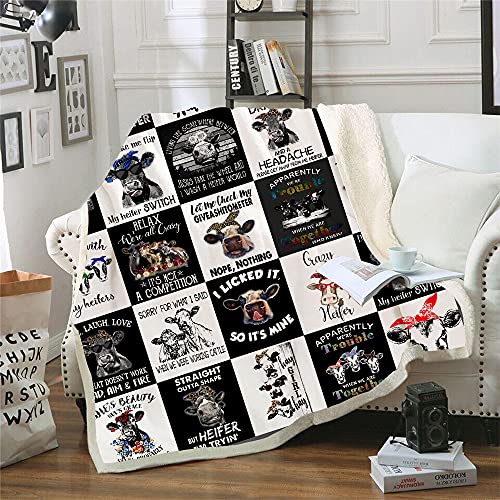 Cow Print Blanket Cow Decor Bedding Throw Blanket for Girl Women Valentine's Birthday Gifts,Funny Farmhouse Animal Fall Winter Warm Soft Sherpa Thick Throw Blanket for Bed Sofa Office