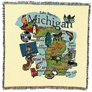 Pure Country Weavers State of Michigan Lap Square Blanket - Gift Tapestry Blanket Throw Woven from Cotton - Made in The USA (54x54)