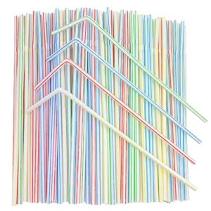 〖500packs〗 disposable plastic straws -9.45" extra height drinking straws prefer for tumblers/bottled drinks/all hot or cold drinking striped color mixed