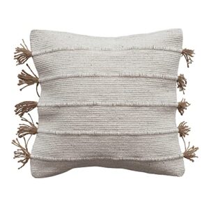 creative co-op boho woven jute and cotton throw embroidery and tassels, natural pillow, ivory