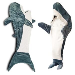 shark blanket super soft cozy flannel hoodie shark sleeping bag shark tail wearable fleece throw blanket adult kids cosplay shark costume shark gifts for shark lovers (l size for height 5'3"-6')