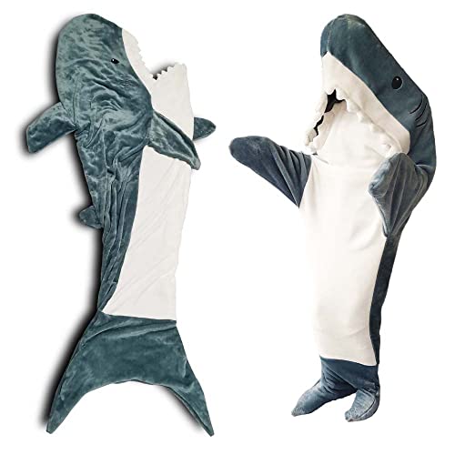 Shark Blanket Super Soft Cozy Flannel Hoodie Shark Sleeping Bag Shark Tail Wearable Fleece Throw Blanket Adult Kids Cosplay Shark Costume Shark Gifts for Shark Lovers (L Size for Height 5'3"-6')