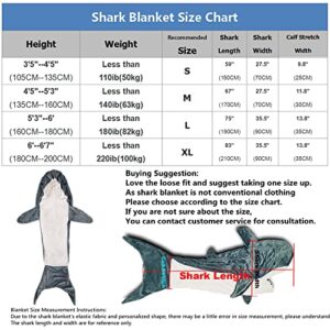 Shark Blanket Super Soft Cozy Flannel Hoodie Shark Sleeping Bag Shark Tail Wearable Fleece Throw Blanket Adult Kids Cosplay Shark Costume Shark Gifts for Shark Lovers (L Size for Height 5'3"-6')