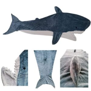 Shark Blanket Super Soft Cozy Flannel Hoodie Shark Sleeping Bag Shark Tail Wearable Fleece Throw Blanket Adult Kids Cosplay Shark Costume Shark Gifts for Shark Lovers (L Size for Height 5'3"-6')