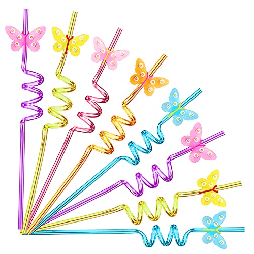 25 Reusable Butterfly Straws for Butterfly Birthday Party Supplies Favors with 2 Cleaning Brushes