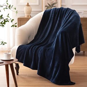 bertte plush fleece fuzzy lightweight super soft microfiber flannel couch, bed, sofa ultra luxurious warm and cozy for all seasons throw blanket, 50"x60", navy