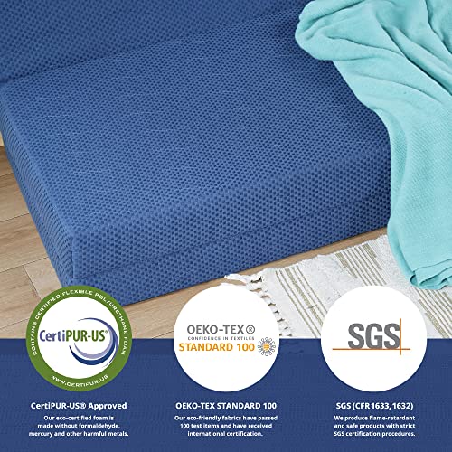 Olee Sleep 4 Inch Tri Folding Memory Foam Topper Blue, Full