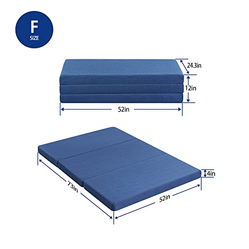 Olee Sleep 4 Inch Tri Folding Memory Foam Topper Blue, Full