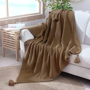 Throw Blanket for Couch, Knit Throw Blanket with Tassels, Skin Friendly, Ventilated and Breathable, Super Soft Warm Decorative Blanket for Bed, Sofa and Living Room