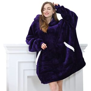 kipswiza oversized wearable blanket sherpa fleece thick warm hoodie blanket big hooded sweatshirt hoodie blanket for adults women girls teenagers teens men dark purple