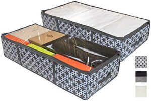 compono 2 pack under bed storage containers for under the bed storage with large clear window carry handles. creates storage under bed organizer for any household items (pattern, underbed storage)