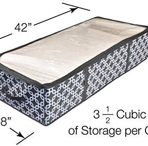 COMPONO 2 Pack Under Bed Storage Containers for Under The Bed Storage with Large Clear Window Carry Handles. Creates Storage Under Bed Organizer for Any Household Items (Pattern, Underbed Storage)