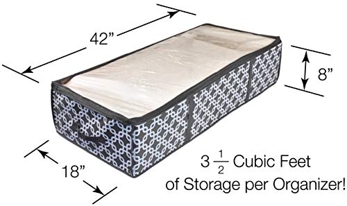 COMPONO 2 Pack Under Bed Storage Containers for Under The Bed Storage with Large Clear Window Carry Handles. Creates Storage Under Bed Organizer for Any Household Items (Pattern, Underbed Storage)