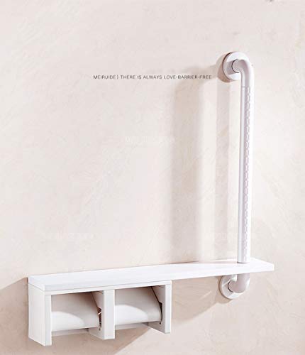 CRODY Bath Wall Attachment Handrails Grab Bar Rails Wall-Mounted Shower Safety Grab Bar,Barrier-Free L-Shaped Bathroom Towel Rack, Toilet Roll Tissue Box Double Paper Towel Holder/White