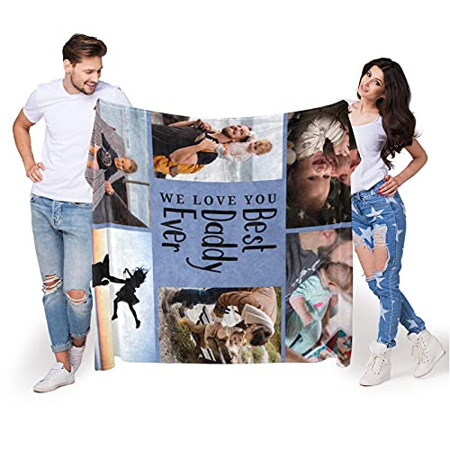Best Daddy Ever Custom Throw Blanket with Photo Gifts Personalized Blankets with Pictures Customized Blanket for Dad Grandpa on Fathers day Halloween Christmas New Year from Daughter Son Wife