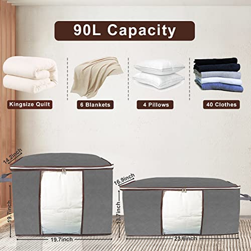 Ragestor ppliessu 90L Unit large clothes storage container closet organizer storage bags for clothes under bed storage bin organizer for closet shelves basement（2+2 pack,grey