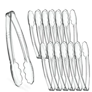 [clear tongs 9'' inches] plasticpro 9'' serving tongs heavy duty reusable kitchen and bbq clear serving tong for party's, caterings, events, buffet, weddings, and every day use pack of 12