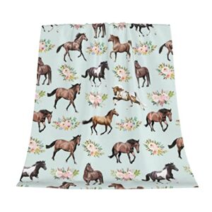 horse blanket horse gifts for girls women, floral horse blankets for girls kids, gifts for horse lovers super soft travel blanket 40x50 inches