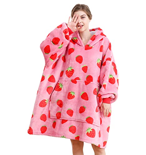 Blanket Hoodie Oversized Hoodie Oversized Blanket Hoodie,Premium Sherpa Fleece Oversized Hoodie Blanket Sweater Jacket with Giant Pocket,Super Cozy and Big Strawberry Blanket Hoodie for Women & Men