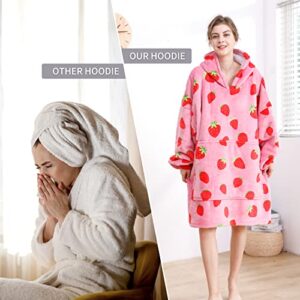 Blanket Hoodie Oversized Hoodie Oversized Blanket Hoodie,Premium Sherpa Fleece Oversized Hoodie Blanket Sweater Jacket with Giant Pocket,Super Cozy and Big Strawberry Blanket Hoodie for Women & Men