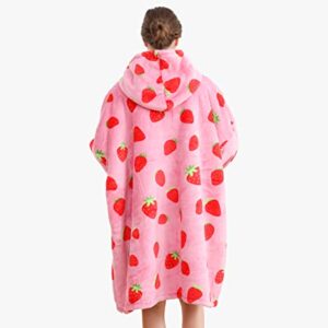 Blanket Hoodie Oversized Hoodie Oversized Blanket Hoodie,Premium Sherpa Fleece Oversized Hoodie Blanket Sweater Jacket with Giant Pocket,Super Cozy and Big Strawberry Blanket Hoodie for Women & Men