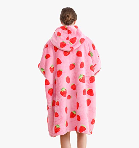 Blanket Hoodie Oversized Hoodie Oversized Blanket Hoodie,Premium Sherpa Fleece Oversized Hoodie Blanket Sweater Jacket with Giant Pocket,Super Cozy and Big Strawberry Blanket Hoodie for Women & Men