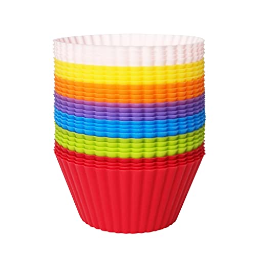 28 Pack Silicone Baking Cups, 7 Colors 2.64 inches Muffin Cups, Reusable Cupcake Mold, Non-Stick Cake Lining