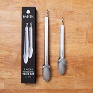 Babish 12” & 9” Locking Kitchen Tong Set, Stainless Steel