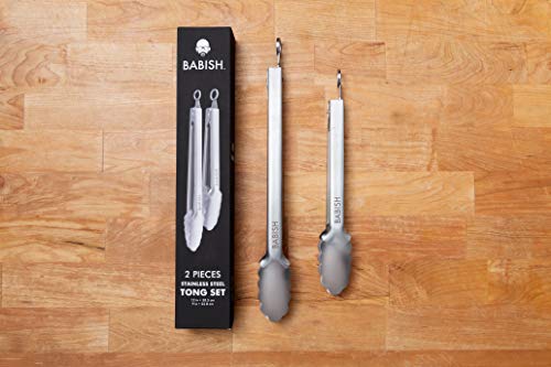 Babish 12” & 9” Locking Kitchen Tong Set, Stainless Steel